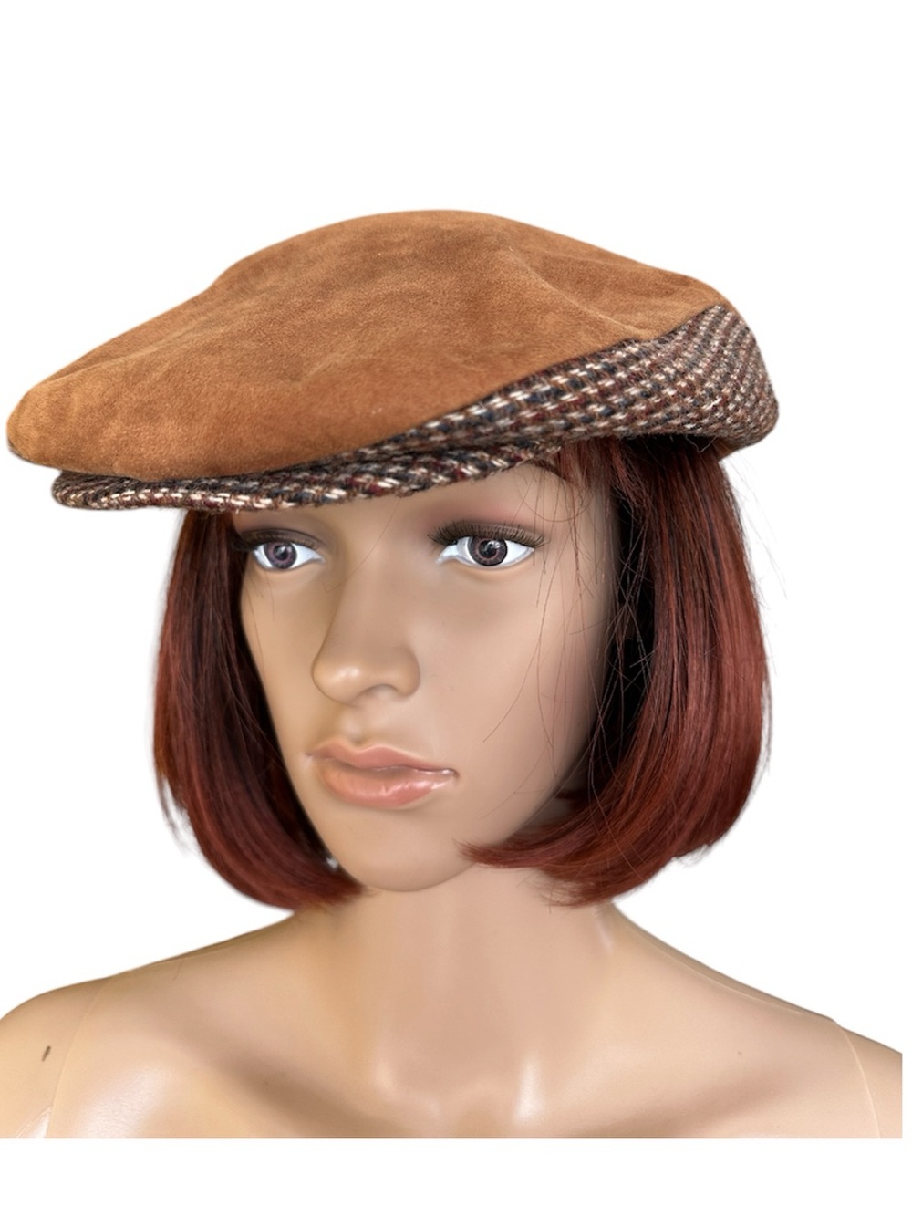 Dobbs Fifth Avenue Suede and Tweed Camel Brown Newsboy Flat Cap Unisex Sz 7-1/8"